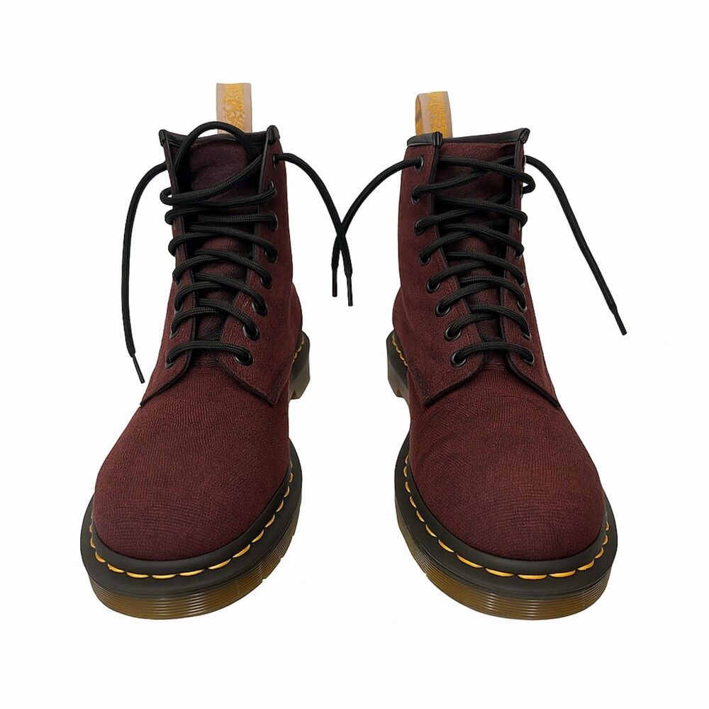 Dr Martens Castel Burgundy Vegan Cloth Combat Boots AirWair Lace Up Womens 6